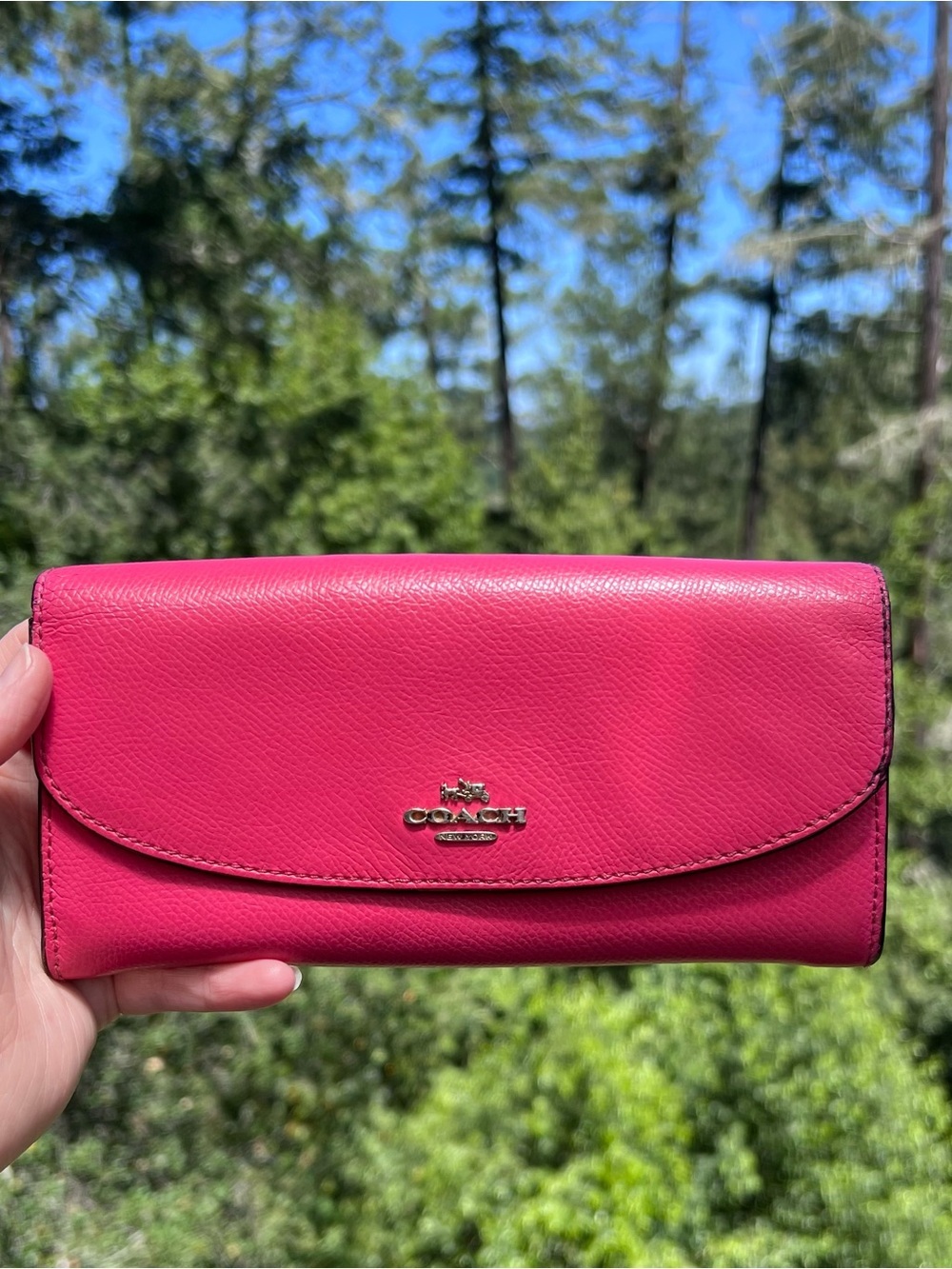 VINTAGE COACH Women’s Pink Crossgrain Leather Slim Envelope Wallet Gold Hardware